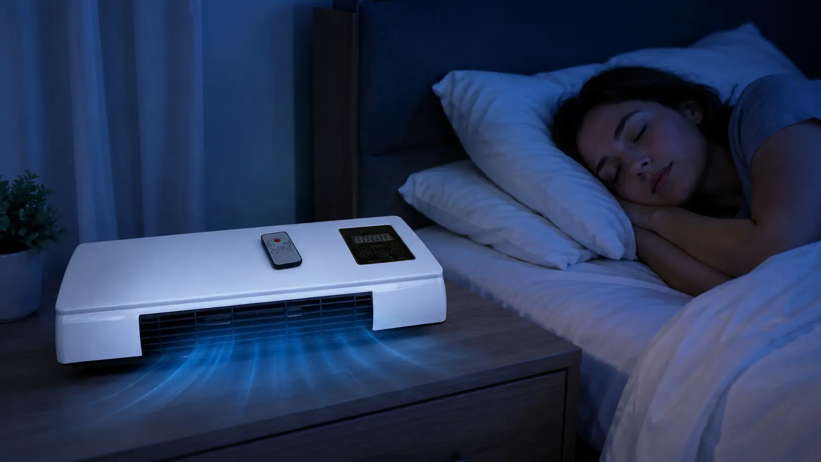 Woman sleeping comfortably in a warm bedroom