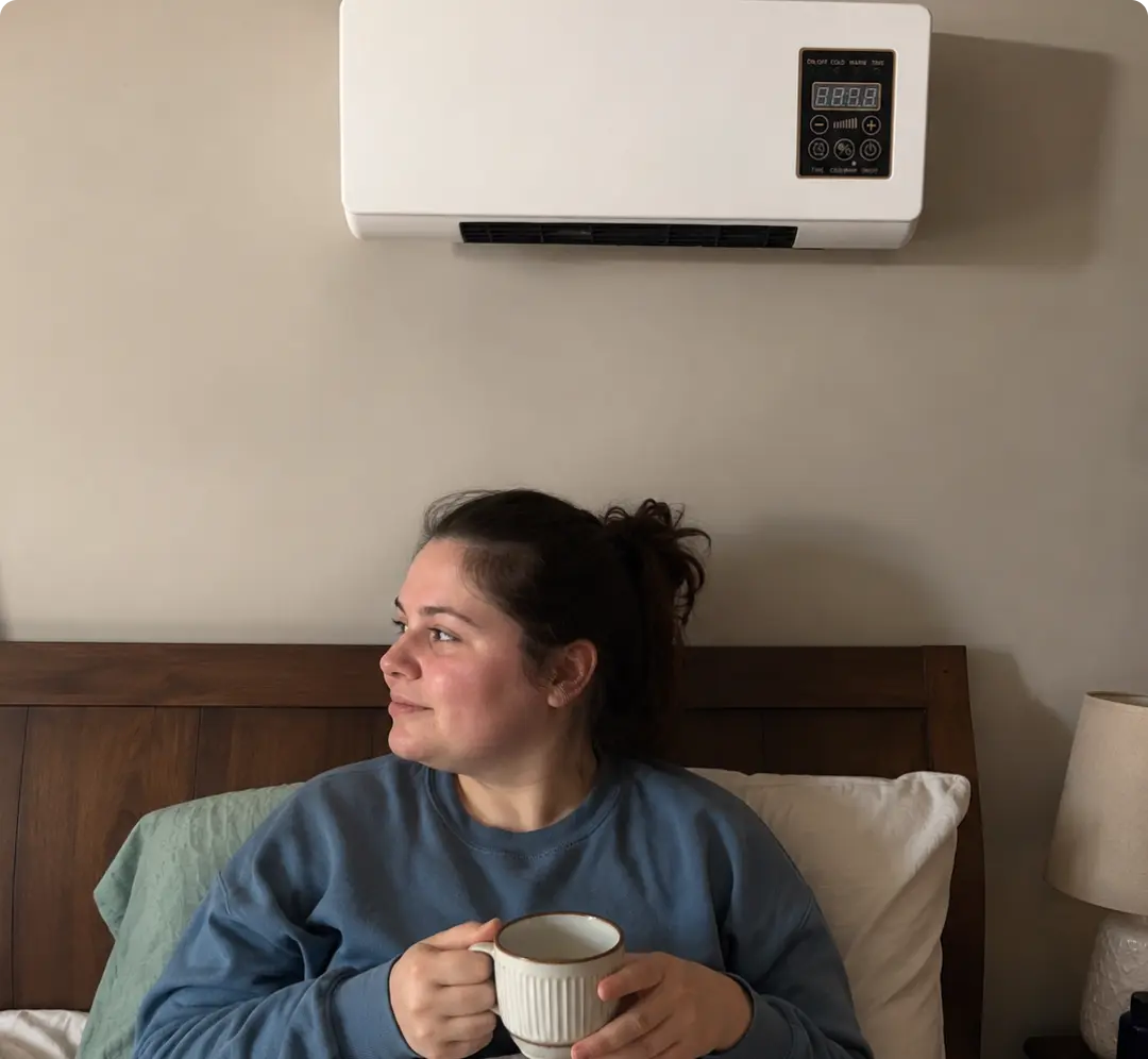 Rachel D. with her heater